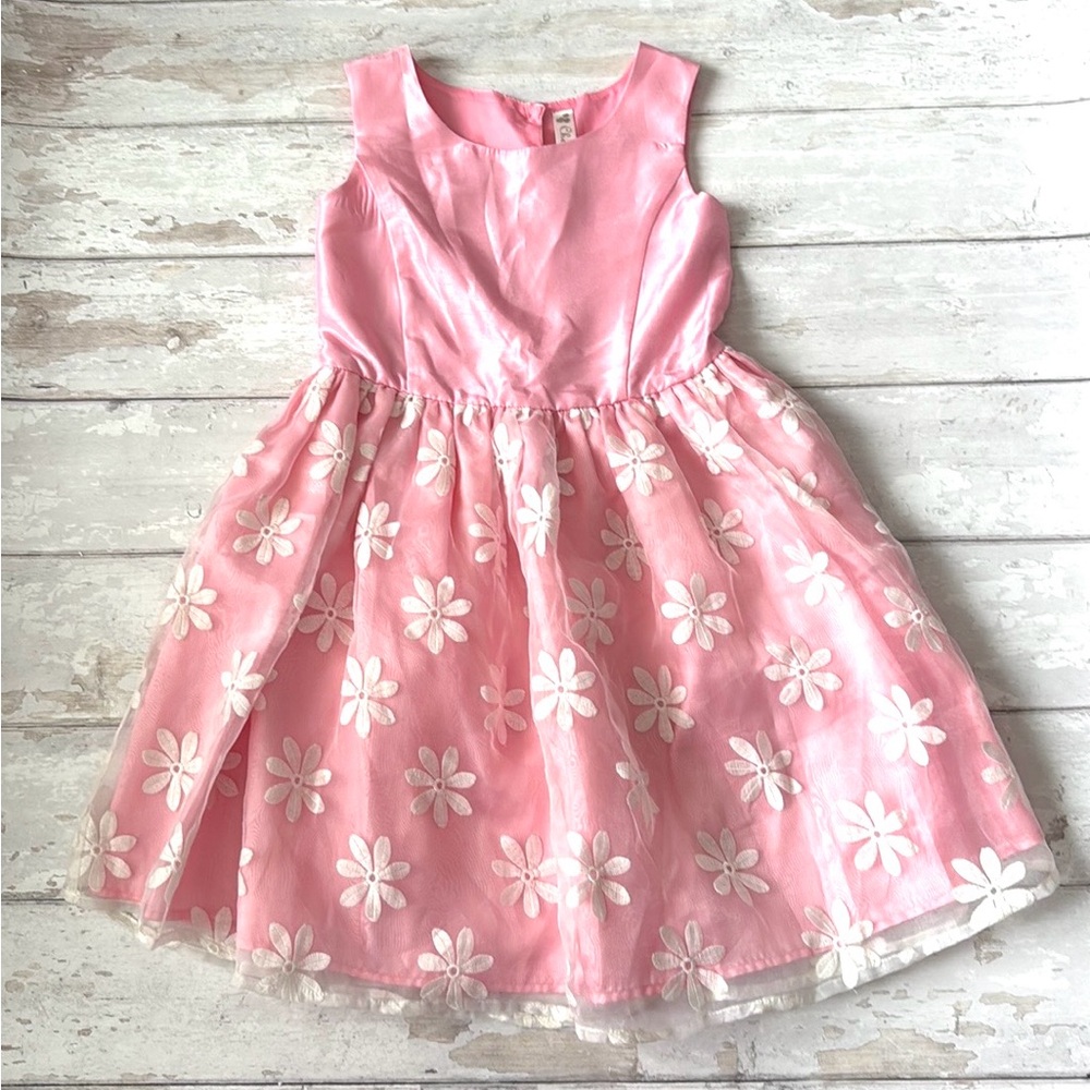 Girls 7/8 Pink Spring Formal Dress Pink White Daisy Daisies Flowers Floral 7 8